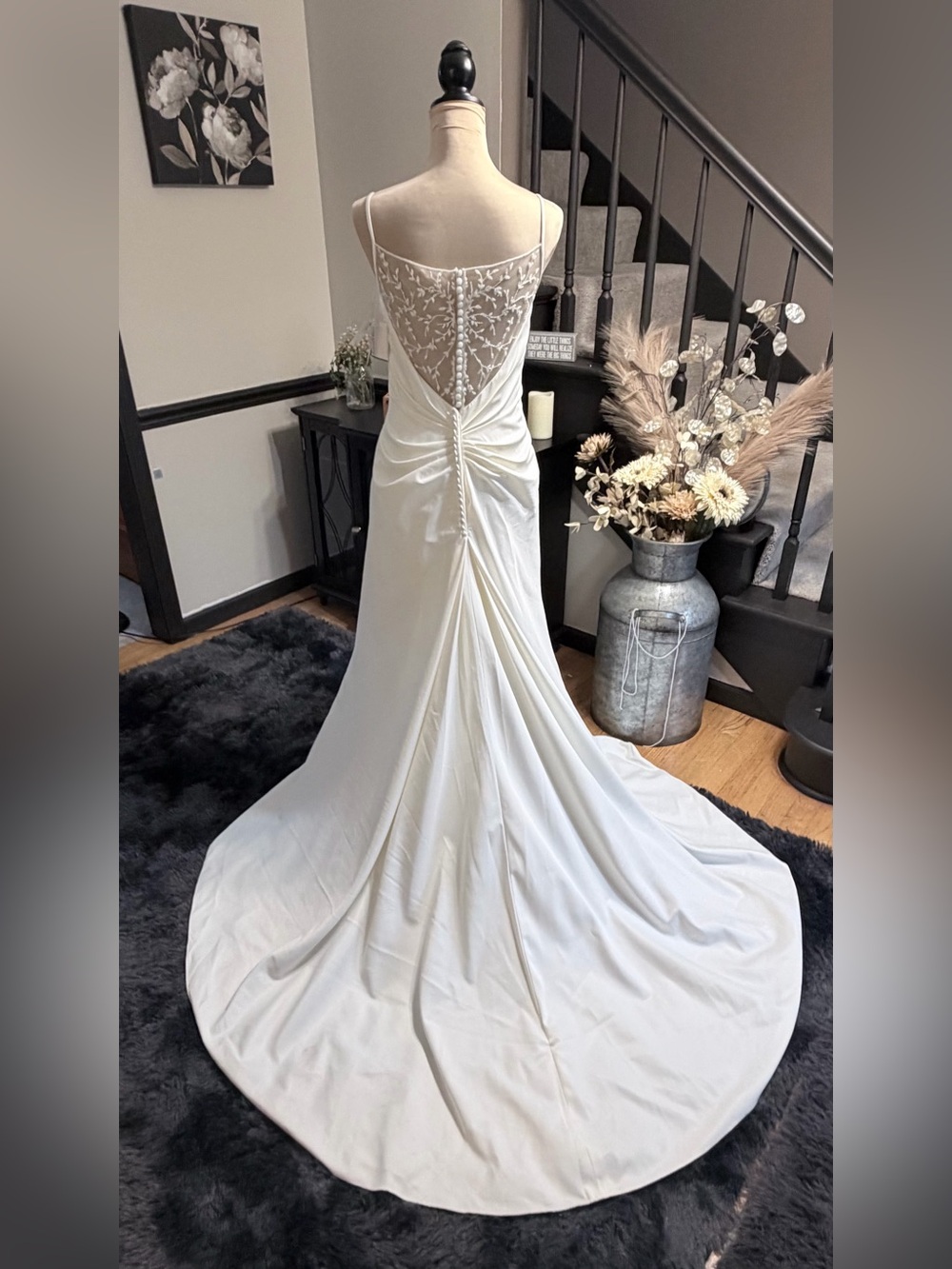 NWT David's Bridal Galina Ivory A-line Wedding Gown with Lace Illusion Back